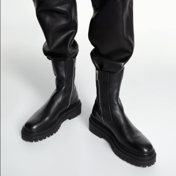 NWT Zara Leather Ankle Boots with Lug Soles - Picture 6 of 10